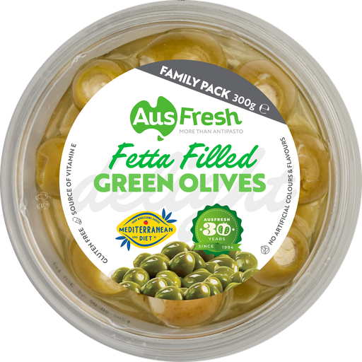 [AUSSTUGREOLI300-B] Ausfresh- Stuff Green Olives W Fetta/Cream Cheese 6 x 300g (890770)