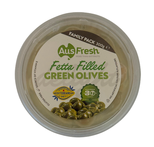 [AUSSTUGREOLI300-B] Ausfresh- Stuff Green Olives W Fetta/Cream Cheese 6 x 300g (890770)