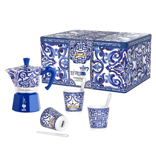 [BIAMOKDGBLU3GIFT] bialetti 5359 moka D&G 3cup+glass+stirrers gift set* [U]Blue