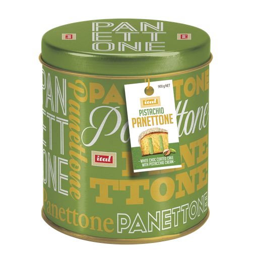 [ITAPANTPIS9-B] Ital- Panettone (TIN) White Chocolate & Pistachio Cream 900g x 4* (SI-TPIS9)