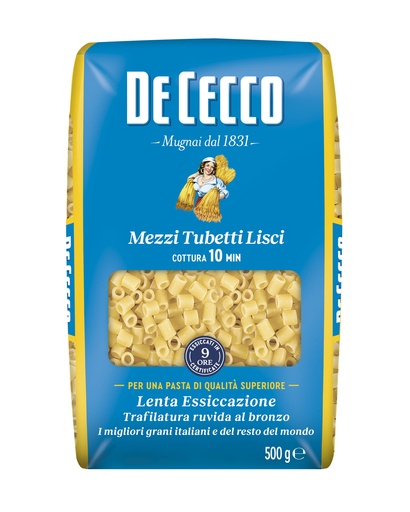 [DECPAS0063-B] De Cecco MEZZI TUBETTI LISCI 24 x 500g (QSX0063)