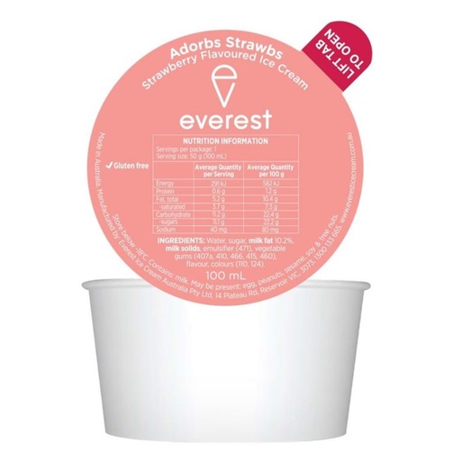 [ICECREAM100ML-STRAW-B] Dixie Cups Adorbs Strawbs 24x100ml