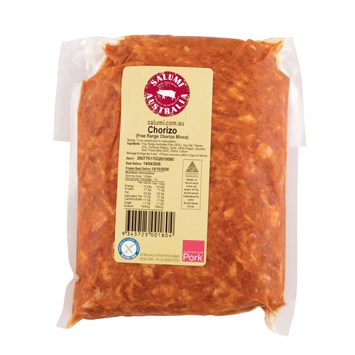 [SALU10080-KC15] Salumi- Chorizo Free Range - Semi dried Mince 1kg bag