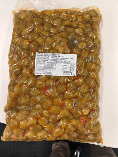 [OLIGRESTUG-B] Olives Green Stuffed Garlic & Chilli Paprika Paste 2x3kg (404)