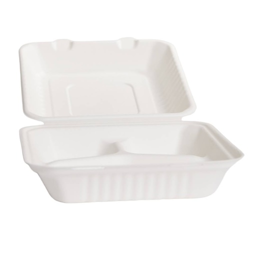 [ECOCANE/DINNER3C-B] Sugarcane 3 Compartment White Fibre Dinner Pack x 200