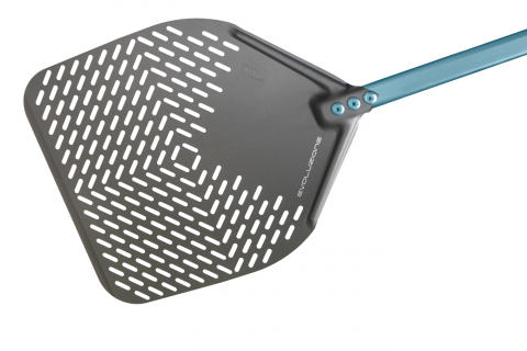 [GI-E-32RF-U] Aluminium Perforated Evoluzione Pizza Peel 33x33cm - 150cm Handle