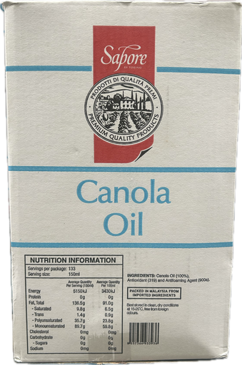 [SAPCANOIL20-U] Sapore- Canola Oil 20Lt (With Bung)