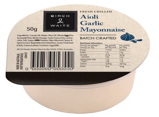 [BW_AIOLI50G-B] Garlic Aioli Mayonnaise Portions 50gm x 90