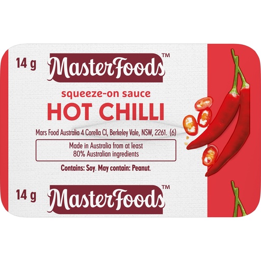 [MFDSHCHILLIPORT-B] Masterfoods- Portion Control Squeeze On Hot Chilli Sauce 100x14G