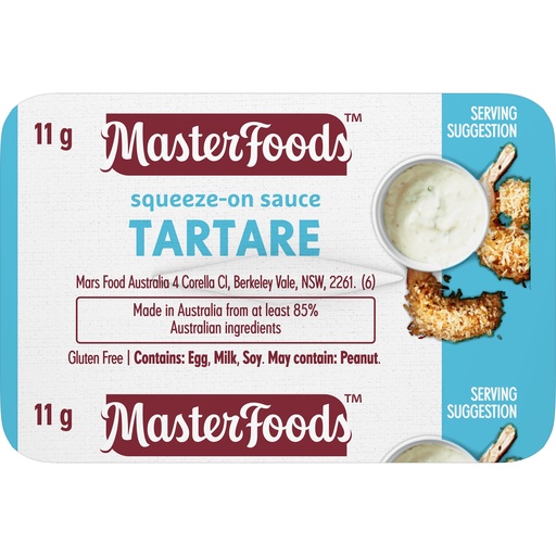[MFDSSQUEEZETART-B] Masterfoods Portion Control Squeeze On Tartare Sauce 100x11gm