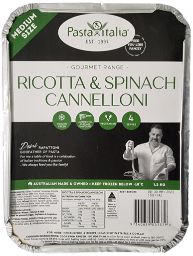 [PASITACANSPIRIC1.2-B] Pasta Italia- Froz Cannelloni Spin & Ric 4 x 1.2kg*
